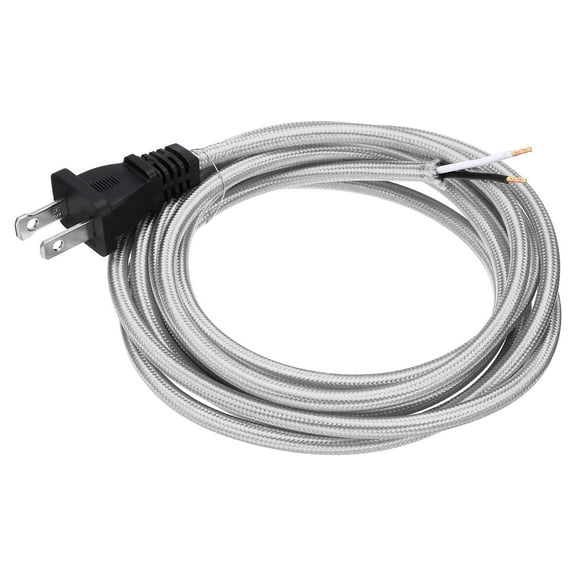 Uxcell 6Ft 18/2 Cloth Covered Lamp Cord with Plug, Vintage Electrical Lamp Cord with Stripped Ends for Extension Wiring DIY Repairing, Silver Tone