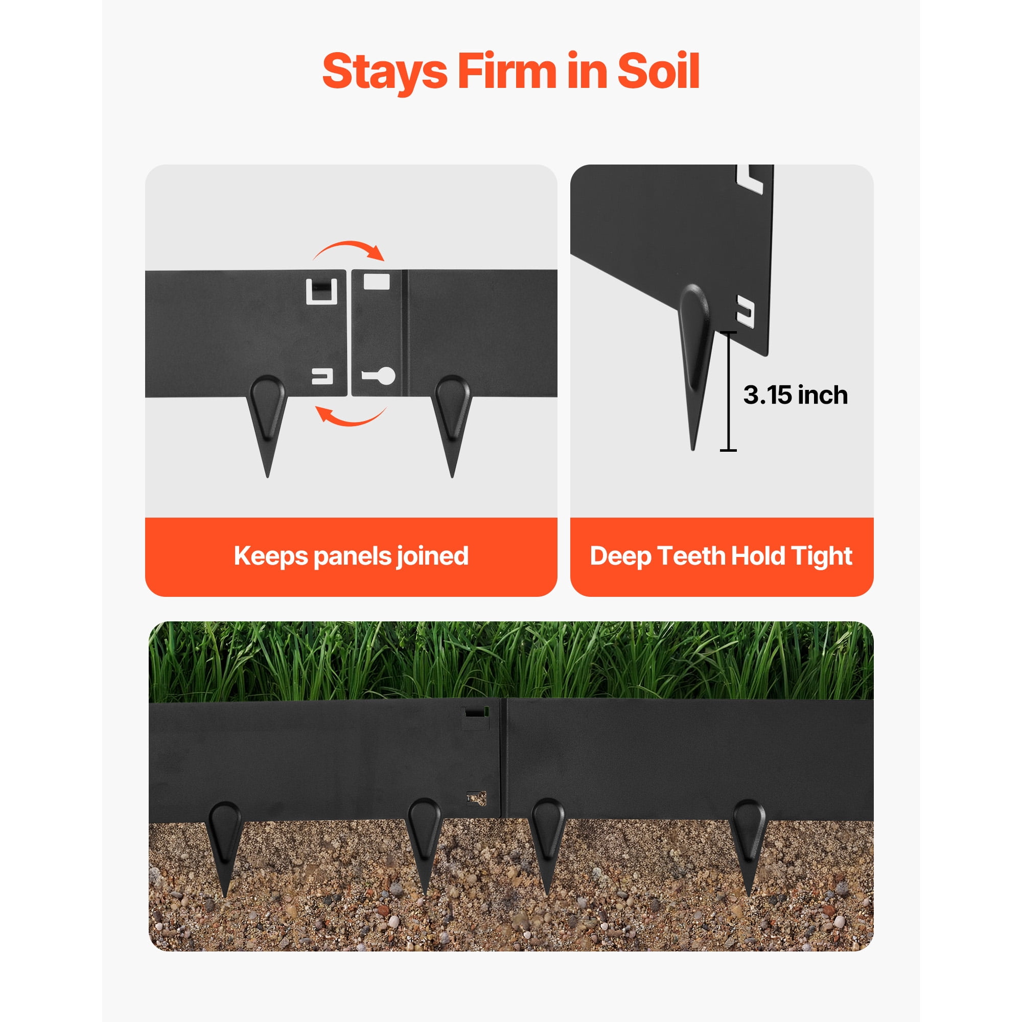 KFFKFF Galvanized Steel Landscape Edging, 6-Pack 40 x 8.15 Inch Metal Edging for Landscaping with Gloves, Durable and Easy-to-Install Garden Border for Flower Beds and Pathways