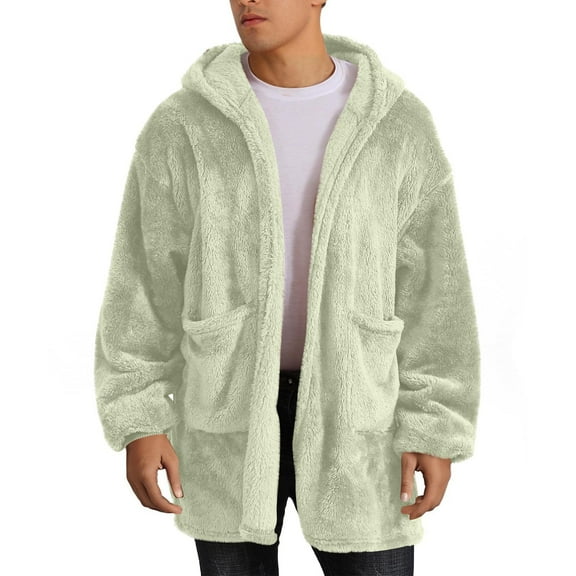 Gytharion Unisex Sherpa Fleece Jackets for Men Women Soft Comfy Long Sleeve Open Front Fuzzy Coat Plush Warm Winter Coat Loose Casual Hooded Cardigan Outerwear with Pockets