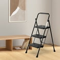 thumbnail image 7 of SHOUFTW 3-Step Folding Ladder, 800 lbs Heavy Duty Steel, Anti-Slip Pedals for Home & Outdoor, Black, 7 of 7