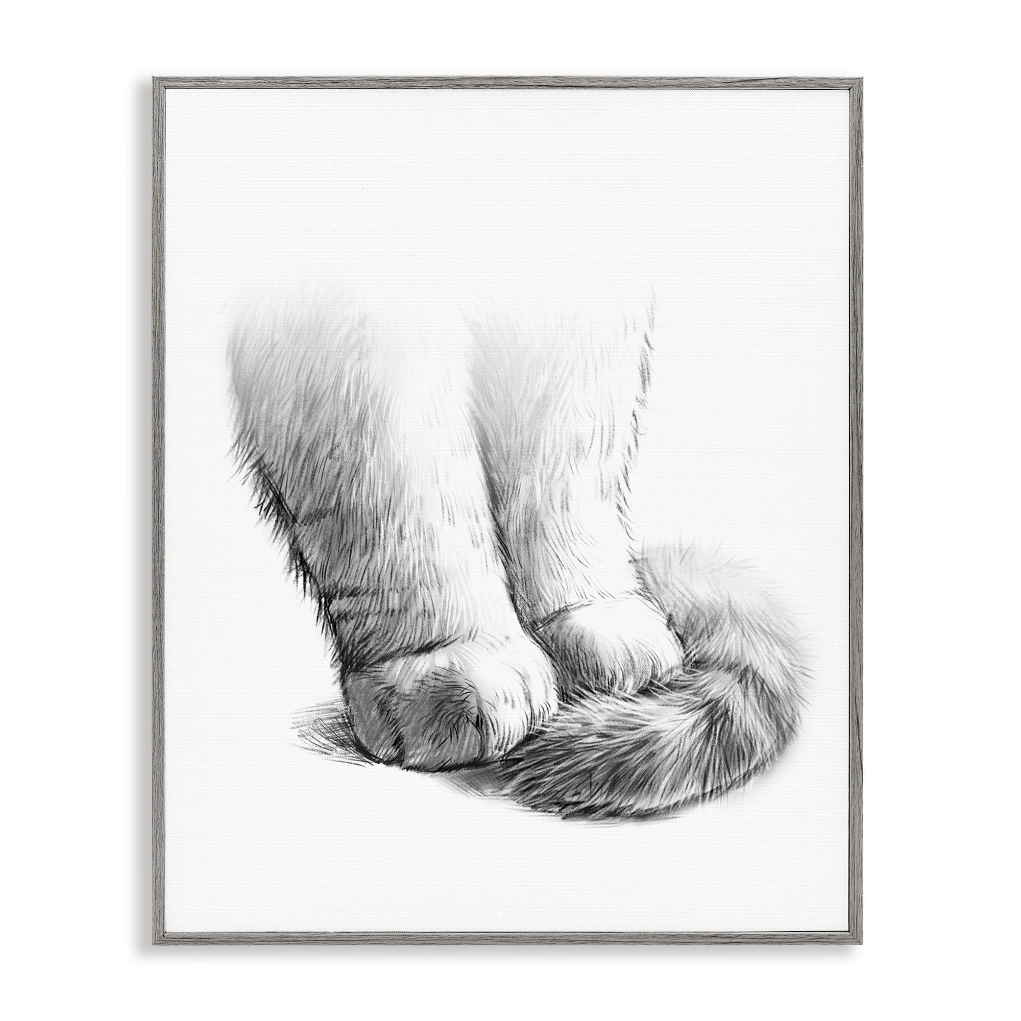 Stupell Industries Fluffy Cat Paws Tail Curled Monochrome Drawing Framed Wall Art, 24 x 30, Design by Ziwei Li