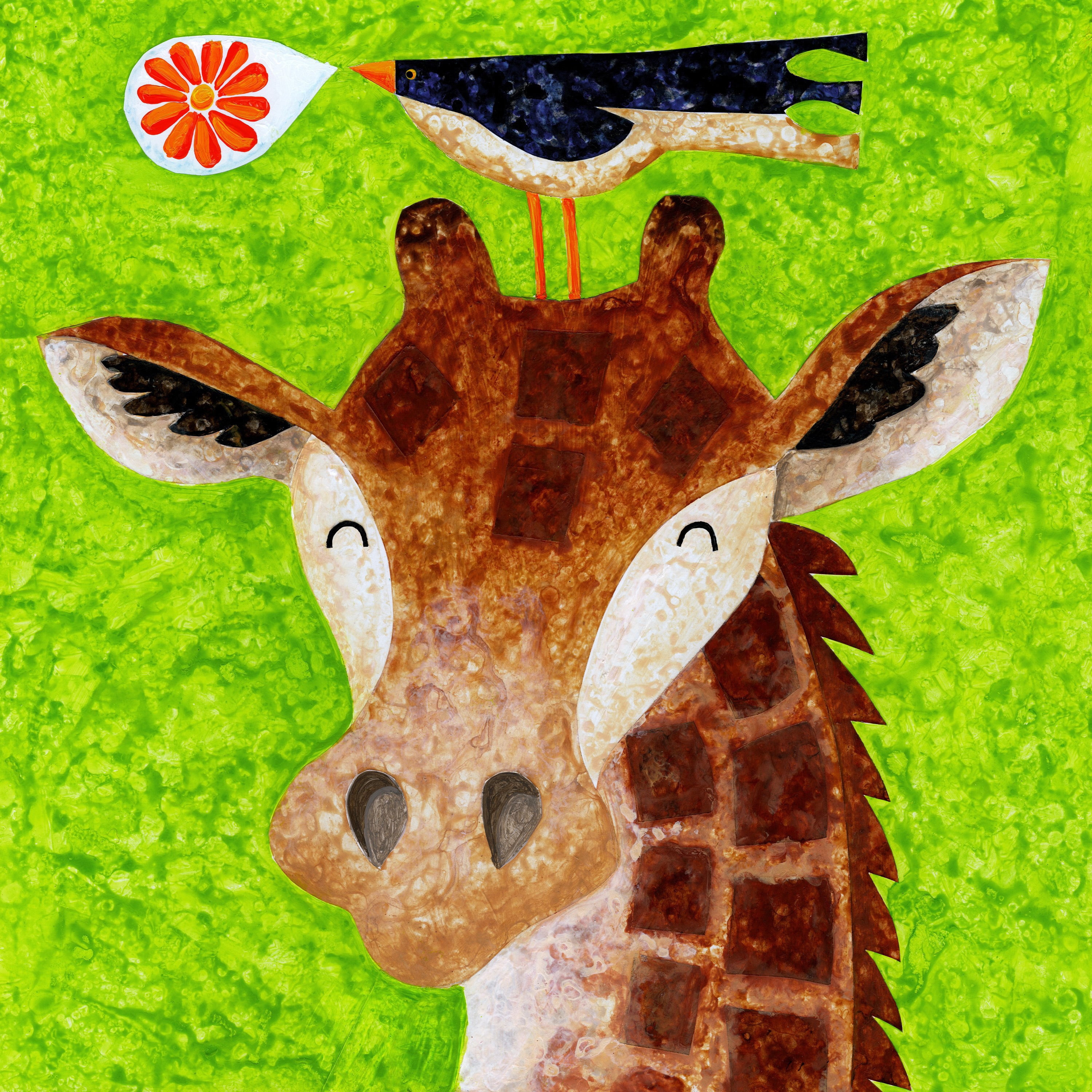 Marmont Hill - "Giraffe Blossom Ballad" by Janet Nelson Painting Print on Wrapped Canvas