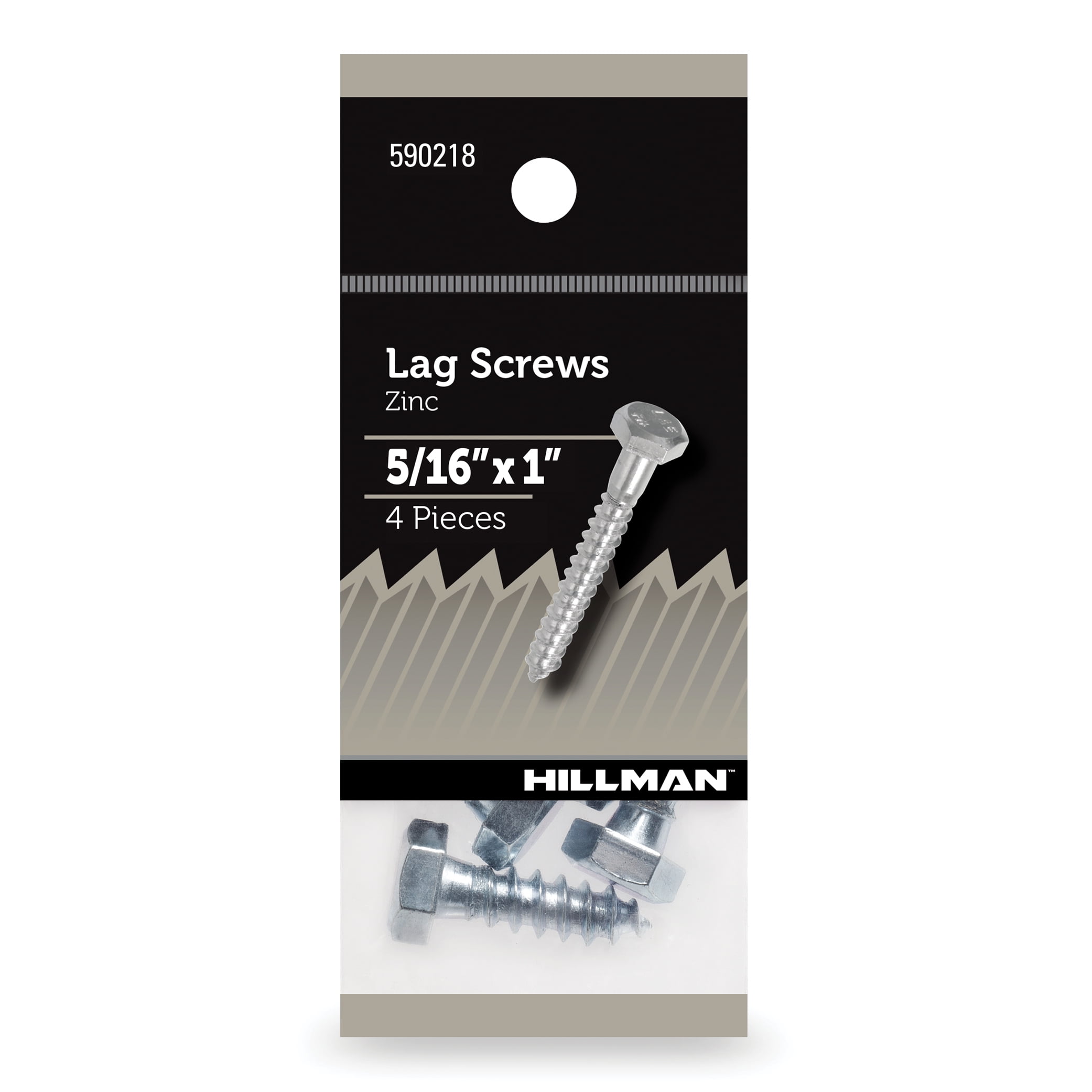 (4 pack) Hillman Lag Screws, 5/16" x 1", Zinc Plated, Steel, Pack of 4