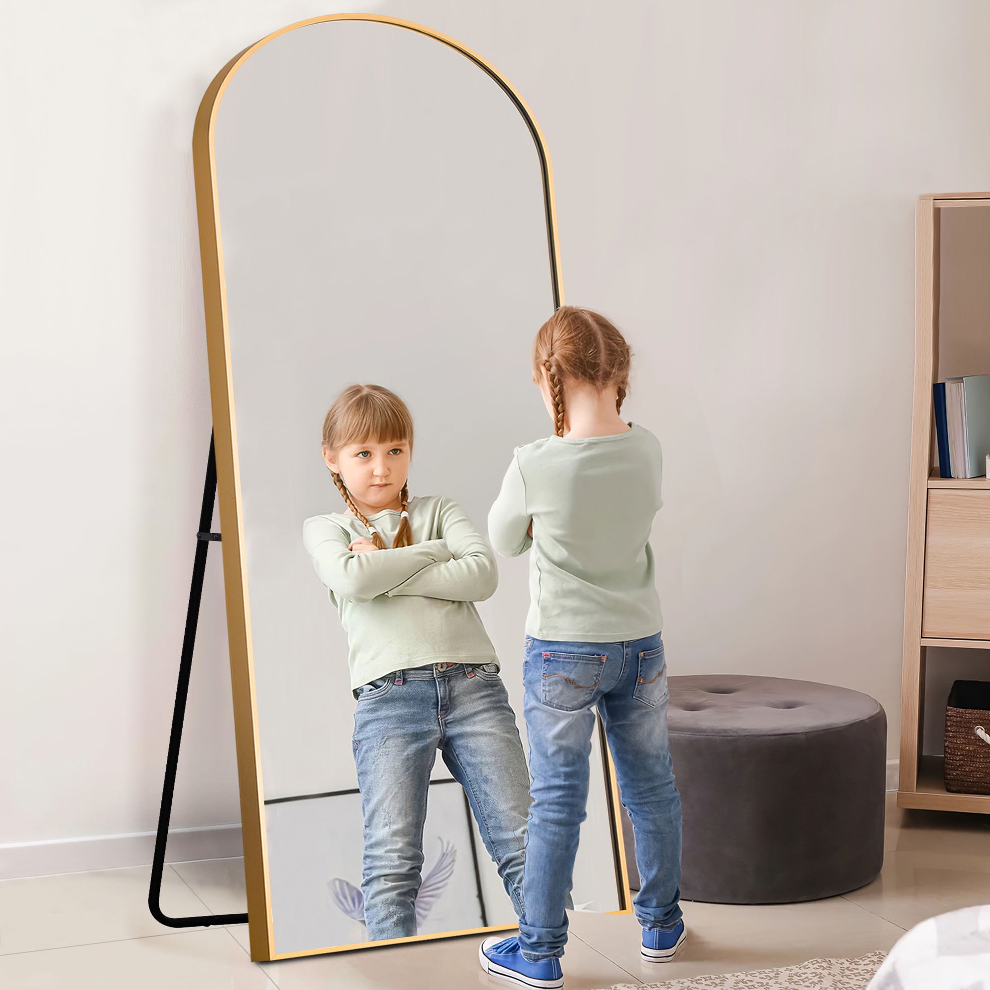 30 in x 70 in Gold Modern Floor Mirror