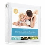 LINENSPA Premium Smooth Fabric Mattress Protector - 100% Waterproof - Hypoallergenic - 10 Year Warranty - Vinyl Free - Queen