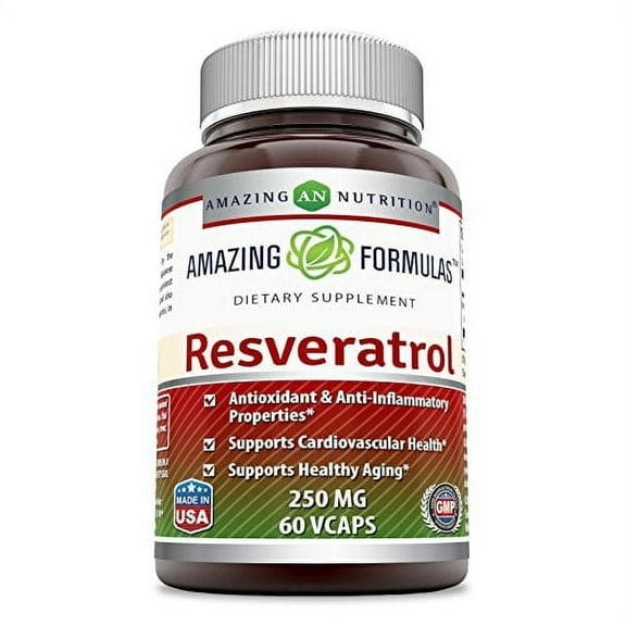 Amazing Formulas Resveratrol 250 Mg 60 Veggie Capsules -  Supports Cardiovascular healthy and supports Healthy Aging *