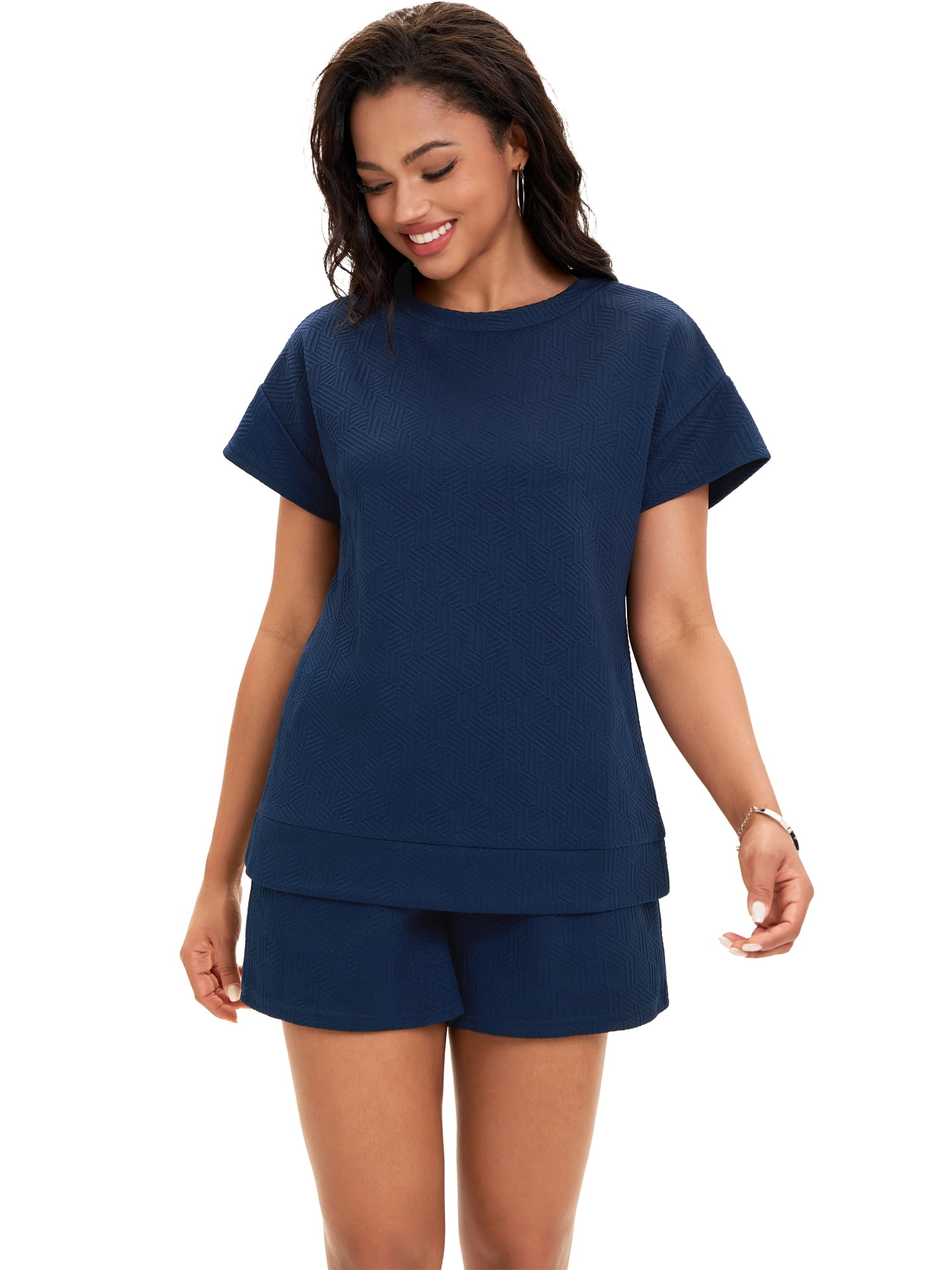 DARING DIVA Women's Summer 2 Pieces Outfits Short Sleeve Tops Shorts XL Royal Blue