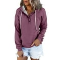 thumbnail image 2 of AGWOLF Womens Fall Hoodies Casual Button Down Hooded Sweatshirts Trendy Solid Color Long Sleeve Pullover with Pocket, 2 of 6