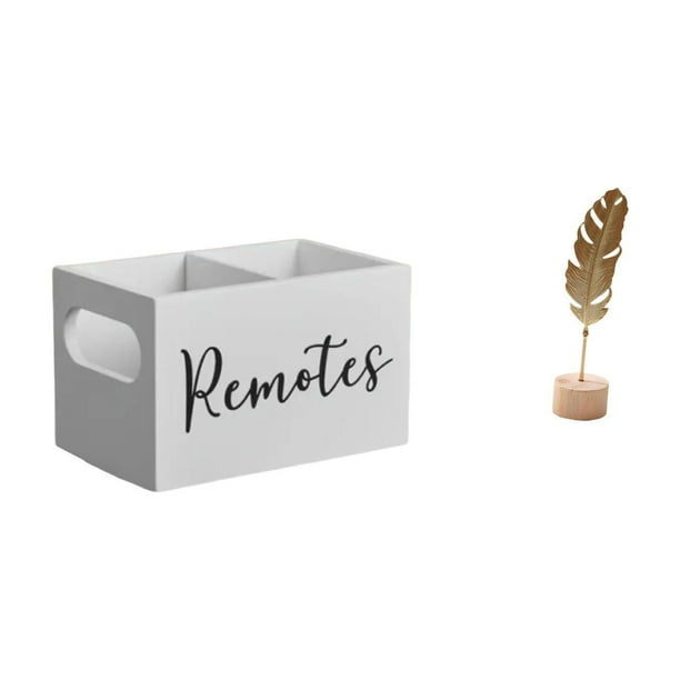 Organizador de almacenamiento de escritorio,Soporte para control remoto de TV de madera,Organizador remoto con 2 compartimentos,Escultura de hojas,Estatua de hoja de metal Escultura de hoja