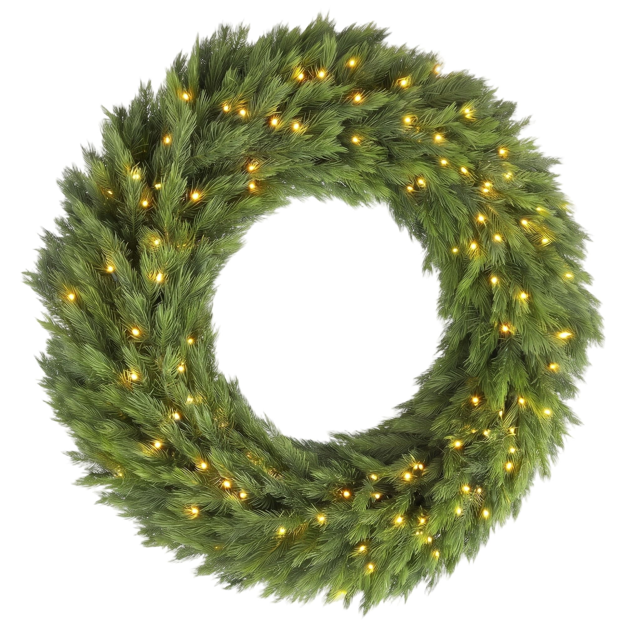 Pre-Lit Artificial Christmas Wreath, 36 in Norwegian Spruce with 100 Warm White LED Lights, 450 Branch Tips, Indoor and Covered Outdoor Holiday Door Decor