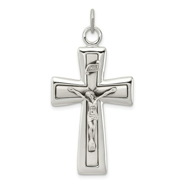 AA Jewels - Solid 925 Sterling Silver INRI Cross Pendant Crucifix Charm ...
