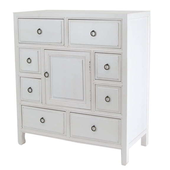 Wooden Chest with 8 Spacious Drawers and 1 Cabinet, White