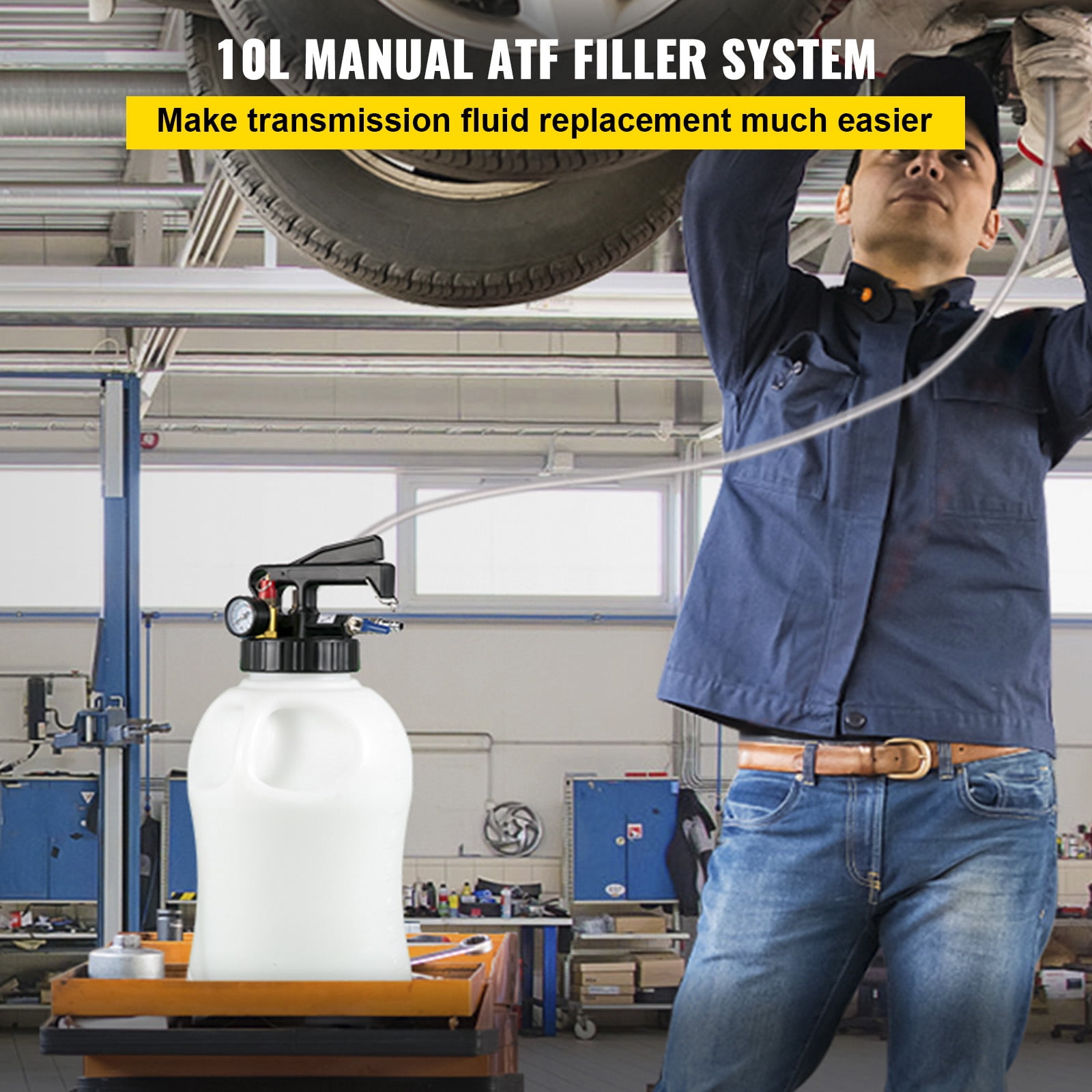 KFFKFF Manual 2-Way ATF Refill Pump, Oil & Liquid Extractor with 10L Capacity, Includes Auto Transmission Fluid Pump Tool Kit & 14 ATF Filler Adapters