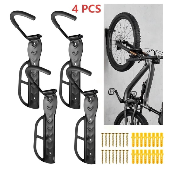 Damkogic 4 Pcs Bike Rack Garage Wall Mount ,Vertical Bike Storage Rack Bicycle Hanger for Indoor Garage Shed ,Heavy Duty Holds up to 67 lb with Screws