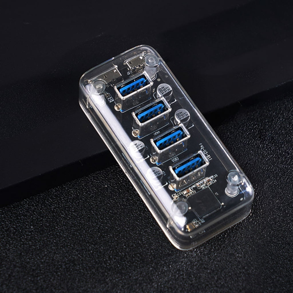 Zeiwohndc USB Hub 4-Port USB 3.0 Splitter VL817 Double Power Supply for Laptop and PC