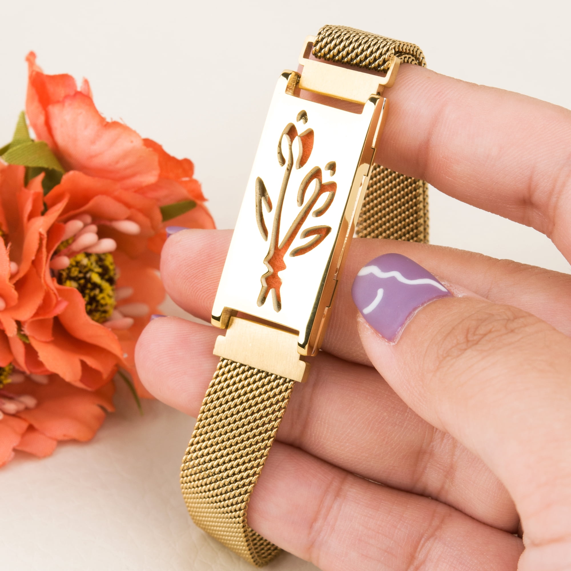 Anavia Essential Oil Bracelets, Aromatherapy Bracelet, Diffuser Bracelet, Aromatherapy Oil Lockets, Diffuser Lockets, Aromatherapy Jewelry, Diffuser Jewelry, With Gifts Box-[Gold]
