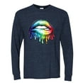 thumbnail image 2 of Wild Bobby, Colorful Neon Rainbow Biting Lips, Pop Culture, Men Long Sleeve Shirt, Vintage Heather Navy, X-Large, 2 of 3