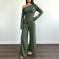 thumbnail image 4 of BRELIL Women Two Piece Sets Cold Shoulder Long Sleeve Tops Wide Leg Pants Casual Lounge Matching Set Solid Basic Pullover Outfits Travel Vacation Loungewear, Army Green M, 4 of 8