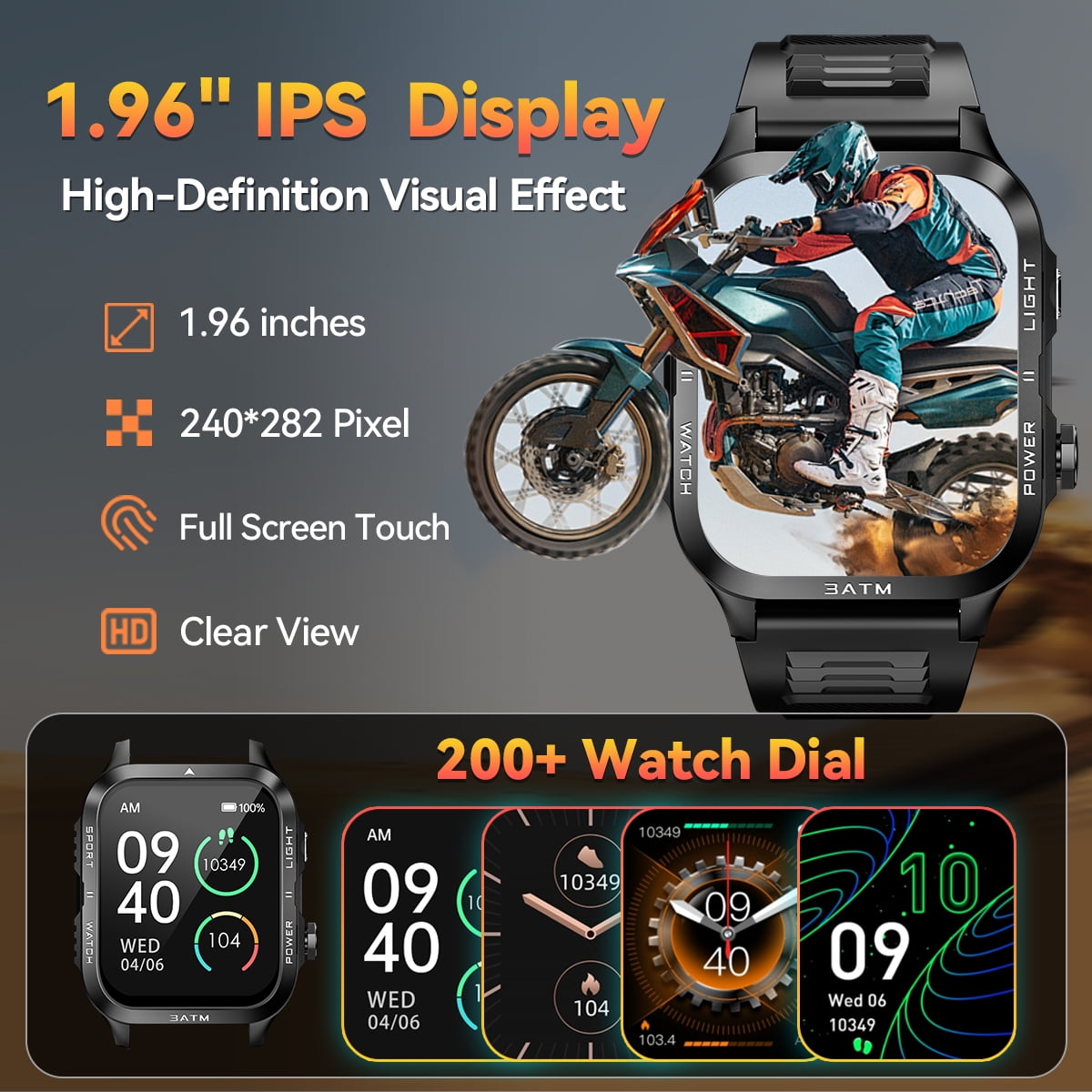 QTLLBT KT89 Series Alarm Smart Watch No Plan-Unlocked Device 1.96in Black Aluminum Case with Black Sports Band