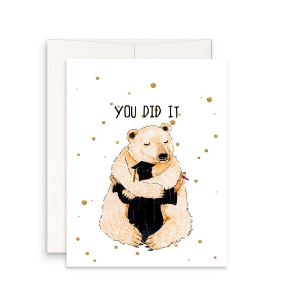 You Did It Greeting Card Featuring Cute Bear Character - Perfect for Celebrations, Encouragement, or Achievements - Blank Inside with Envelope Included
