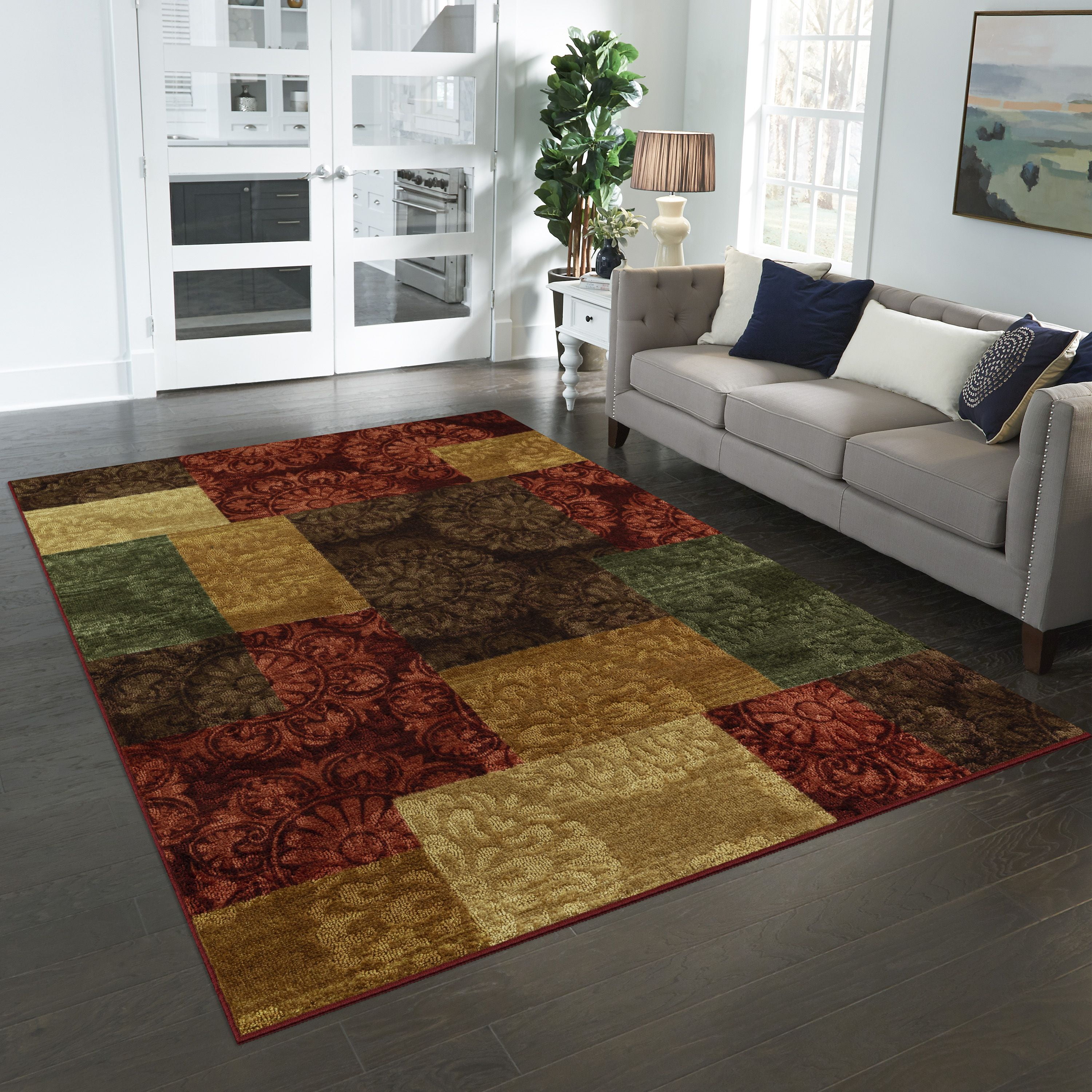 (2 pack) Mainstays Transitional Medallion Block Red Print Indoor Area Rug, 7' x 10'