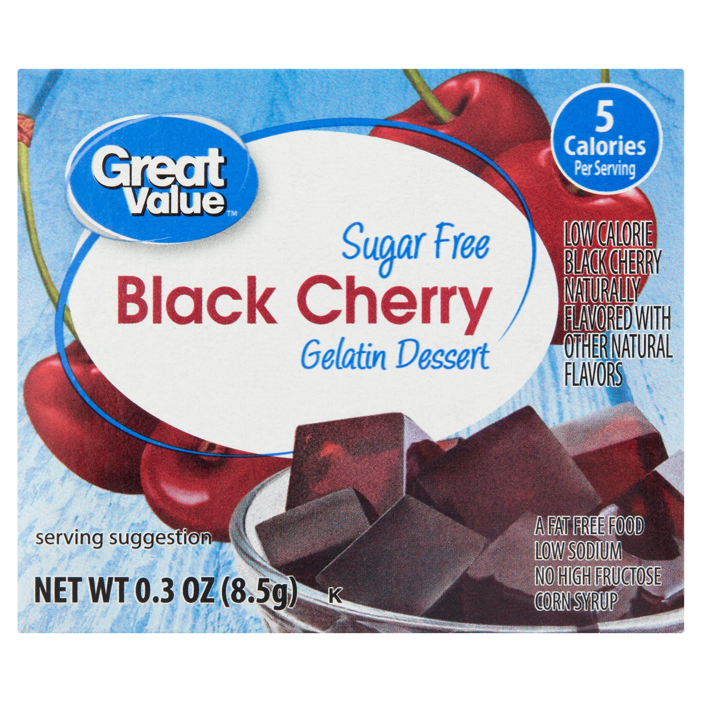 Great Value Sugar Free Black Cherry Gelatin Dessert, 0.3 oz