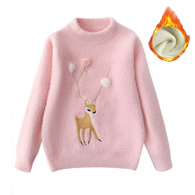QUDDERR Chandail-Over pour Filles et Garçons 2-13T, Col Rond, Tricot en Polaire, Épais, Automne Hiver