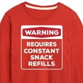 thumbnail image 3 of Instant Message - Warning - Requires Constant Snack Refills - Toddler & Youth Long Sleeve Graphic T-Shirt, 3 of 6