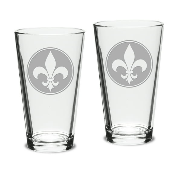 Fleur de Lis Deep Etched Classic Pub Pint Glass Set of 2