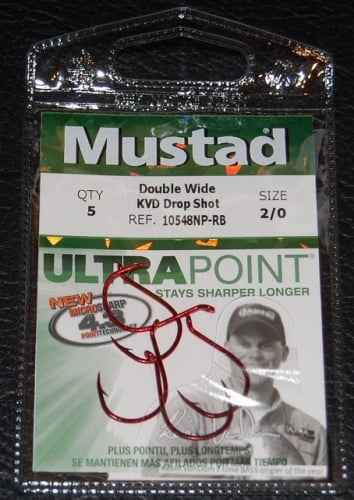 Mustad Lot of 100 #2 3X Strong KVD Wide Gap Drop Shot Hooks Red New 10548-RB 