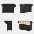 thumbnail image 2 of LEGAHOME 59.3” Kitchen Island with Rubberwood Drop-Leaf Top, Rolling Cart with 3 Drawers, Power Outlet, Trash Can Cabinet, Modern Kitchen Island Cart with Spice and Towel Rack for Dining Room, Black, 2 of 9