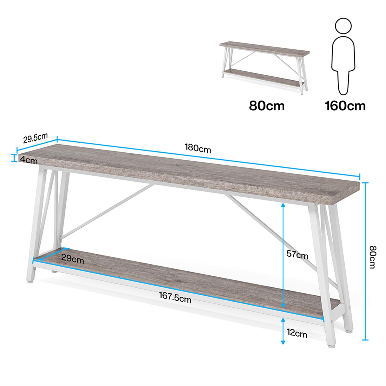 Demi Bonn 70.9" Console Table, Rustic Vintage Narrow Sofa Table for Entryway, Living Room, Hallway, Gray & White