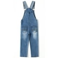 thumbnail image 2 of KIDSCOOL SPACE Girls Denim Overalls, Elastic Waistband Inside Washed Stretchy Jeans Jumpsuit,Light Blue,3-4 Years, 2 of 8