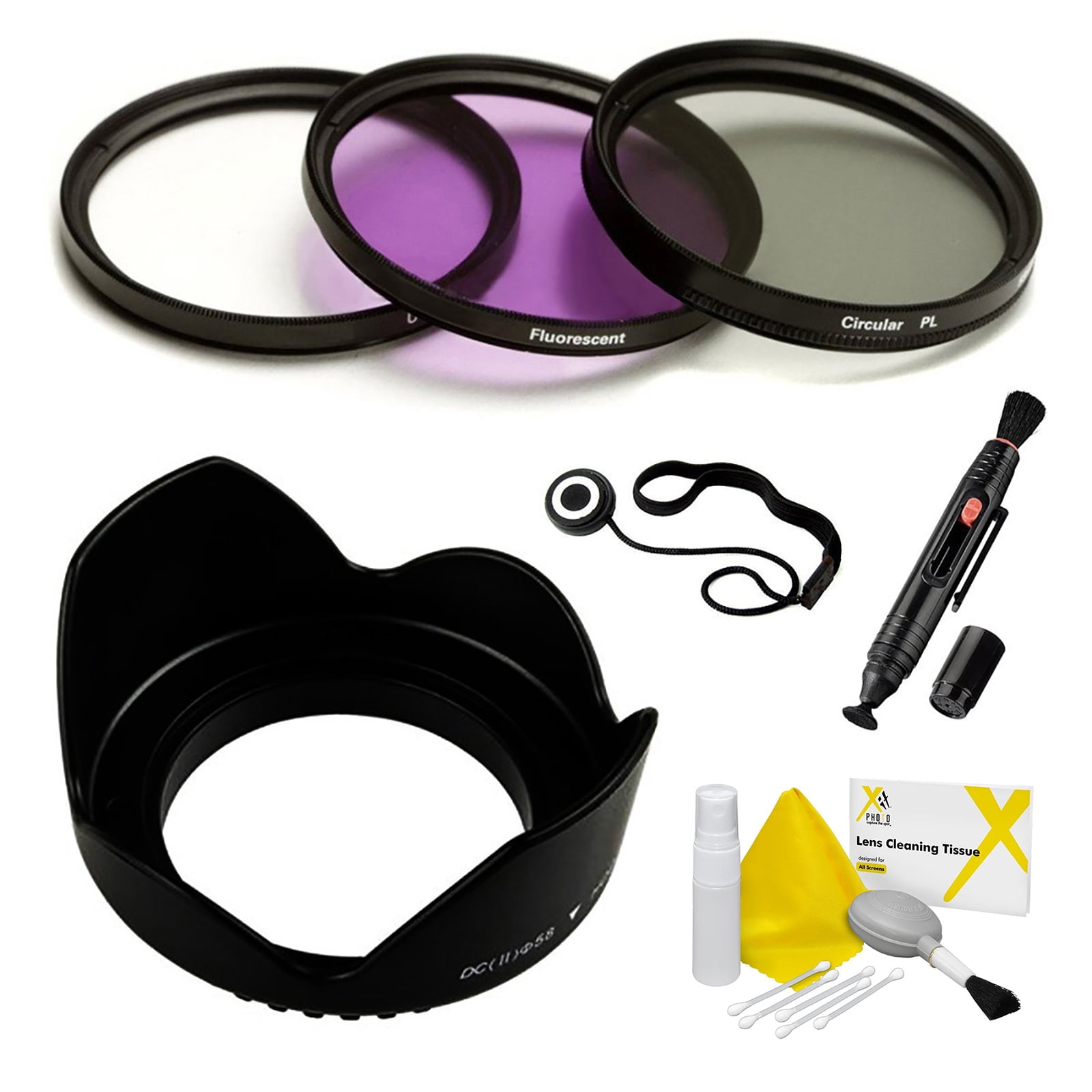 55mm Filter Kit (UV, CPL, FLD) & Lens Hood Bundle for Select Nikon
