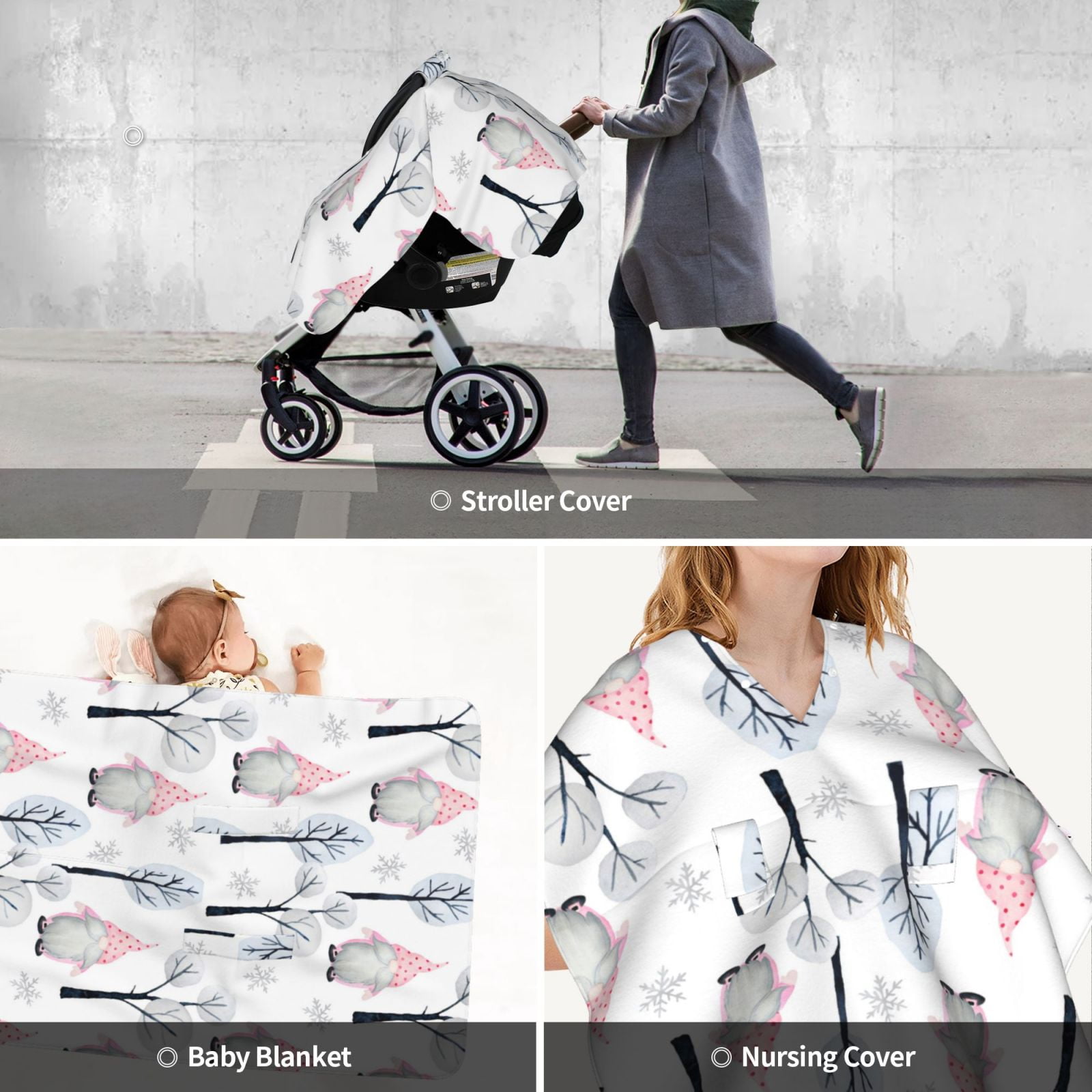 Car Seat Cover Baby - Pink oldman Winter Forest Breathable Infant Car Seat Cover for Baby Carseat, Lightweight Comfort Baby Essentials Must Haves Newborn Stuff for Girl Boy