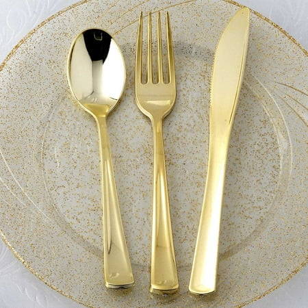 BalsaCircle 8 sets Metallic Gold Spoons, Forks, and Knives - Wedding Reception Party Buffet Catering Tableware Food (Best Food For Wedding Reception)