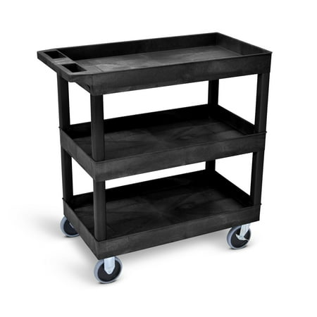 Luxor 18" x 32" Three Shelf Heavy Duty Tub Utility Cart - Black