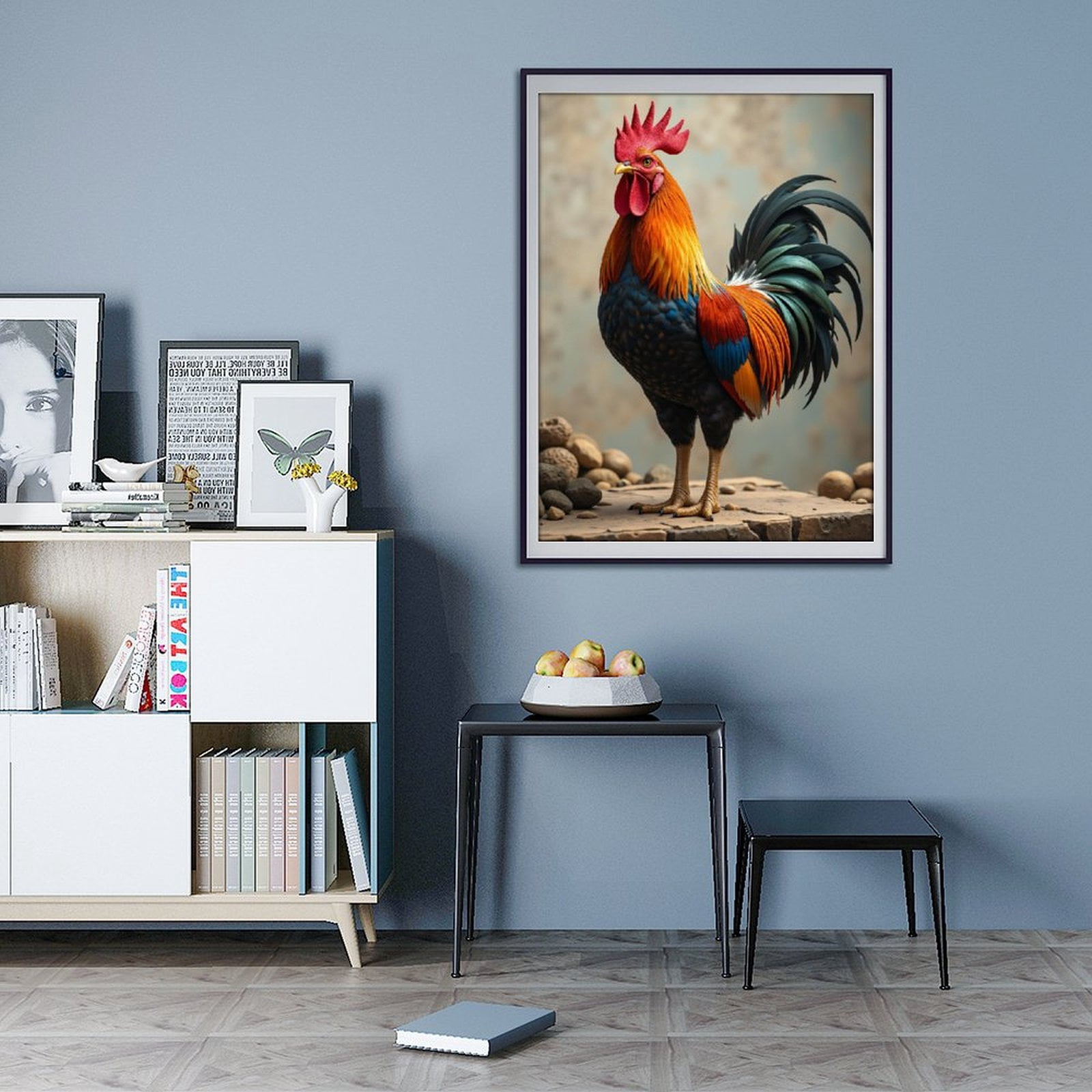Diamond Art Kit for Adults, Colorful Rooster With Rock Background Diamond Painting for Adults Beginners, DIY Diamond Art Painting Kits, 5D Diamond Painting Crafts for Home Decor 12x16 Frameless