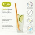 thumbnail image 3 of True Reusable Silicone Straws with Cleaning Brush for Smoothies, Hot and Cold Drinks for Travel and Picnic, Drinking Accessories, Set of 6, Multicolor, 3 of 10