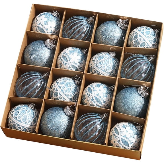 Christmas Ball Ornaments, Glitter Hanging Decorations for Xmas Tree Holiday Decor, 16 Pack Blue
