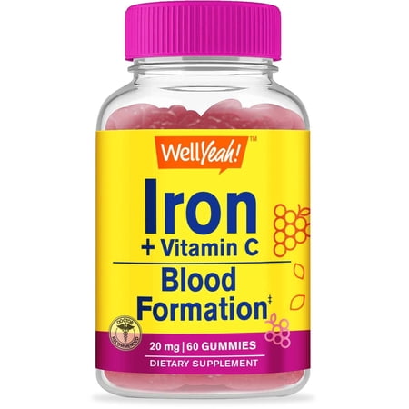 WellYeah Iron Gummies With Vitamin C -Anemia and Cellular Energy Support, Promotes Red Blood Cell Formation -Vegetarian Iron Supplement, Energy & Immune System Support -Natural Grape Flavor-60 Gummies