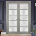 thumbnail image 3 of Solid French Double Doors 64 x 96 inches Frosted Glass | Quadro 4002 Grey Ash | Wood Solid Panel Frame Trims | Closet Bedroom Sturdy Doors, 3 of 6