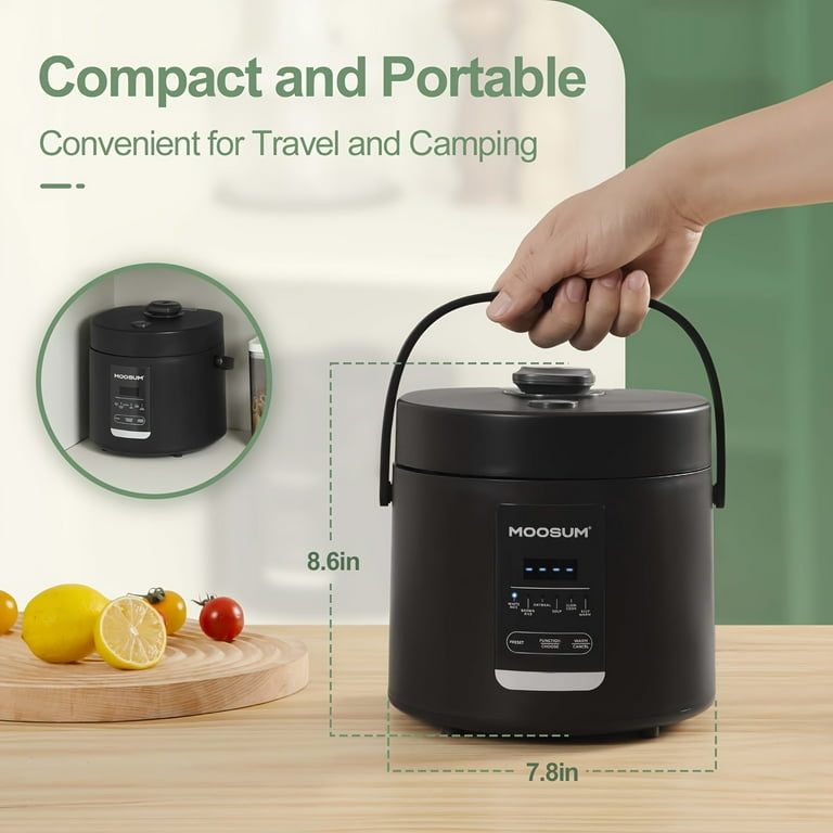 MOOSUM Multi Mini Rice Cooker 2 cups Uncooked 1.2L Portable Small Japanese Travel Rice Cooker with Non Stick Inner Pot Slow Cooker Easy Presets 24 Hours Timer Delay Keep Warm Function Walmart