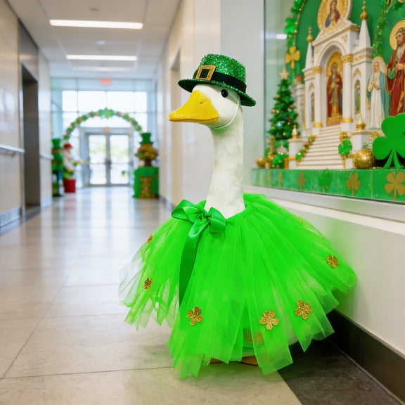 Porch Goose Outfits St. Patrick's Day Easter Goose Outfit Lawn Porch Goose Clothes Fits 23" Cement Plastic Goose Statue for Outdoor Garden Yard Patio Art Decor (St. Patrick's Day Outfit C)