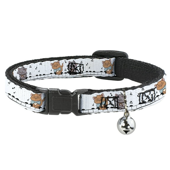 Disney Breakaway Cat Collar With Bell, Plastic Clip, Easy Adjustable, Aristocats Toulouse and Berlioz Piano Pose and Musical Notes, 8.5 to 12 Inches 0.5 Inch Wide