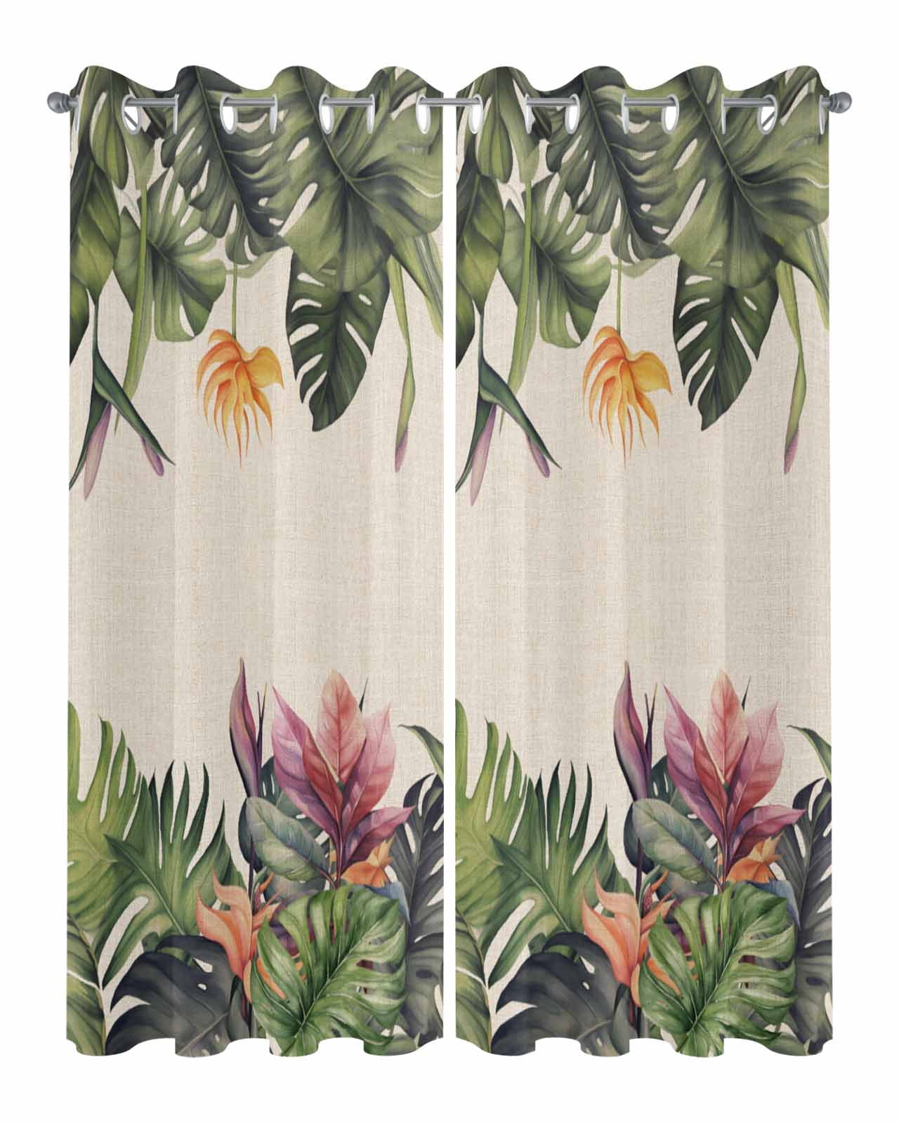 Outdoor Curtains for Patio, Palm Leaves Waterproof Blackout Outside Curtain for Porch/Pergola/Gazebo, Summer Botanical Tropical Plants Rustic Thermal Insulated Drapes, 2 Panels, 54 x 84 Inch