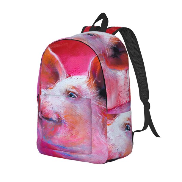Balery Pig Mochila Clásica Impresa Básica para Viaje, Mochila Escolar Resistente al Agua, Mochila de Lona con Correas Ajustables-Medium