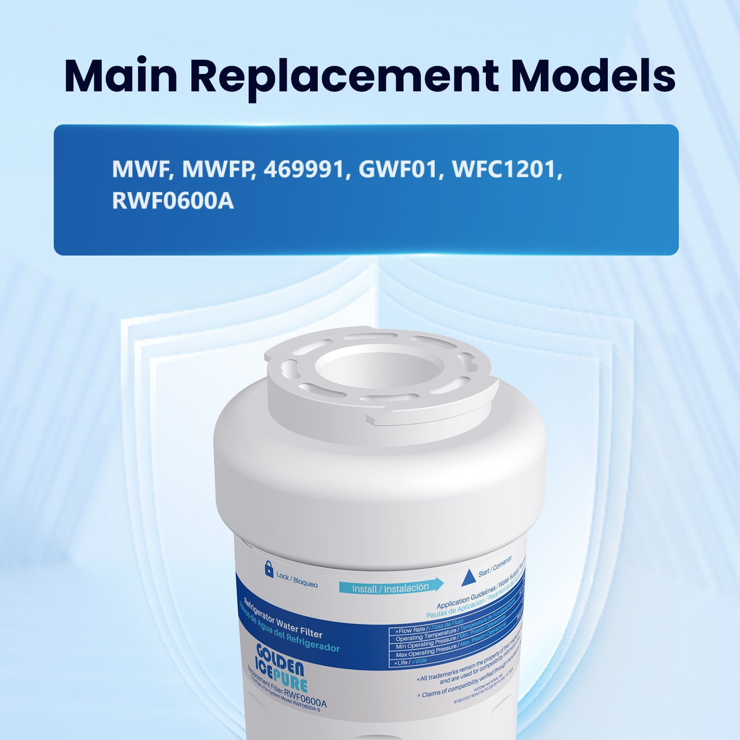 GOLDEN ICEPURE MWF Refrigerator Water Filter Replacement for GE SmartWater MWFA, 2PACK, GWF, GWFA, RWF0600A, FMG-1, WFC1201, GSE25GSHECSS, PC75009, 197D6321P006, Kenmore 9991, PC83879,3PACK