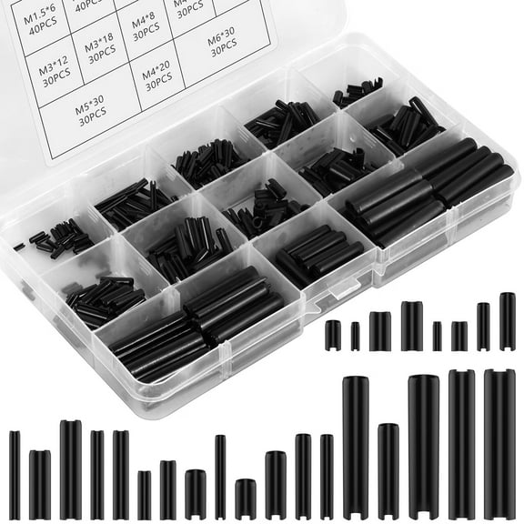 Adifare 430Pcs Roll Pin Assortment Set Carbon Steel Slotted Spring Pin Kit Split Expansion Pin Fastener Set Metric M1.5/M2/M2.5/M3/M4/M5/M6 Split Pin Kit for Cars Trucks Appliances