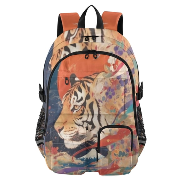 DIXRUYEE Red Sun Hues Backpack for School 14”Laptop Compatible with Reflective Safety Strips
